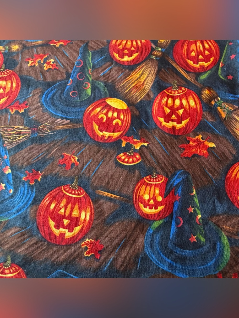 VTG Halloween Scrub Top Jack O Lantern Pumpkins Witch Hats Short Sleeve Size 4X - Picture 2 of 16